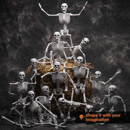 JOYIN 12 PCS 16" Halloween Skeleton Decor, Full Body Movable Stayable Joints Plastic Skeleton, Posable Hanging Skeletons for Halloween Decoration Indoor Outdoor, Graveyard Yard Party Decor