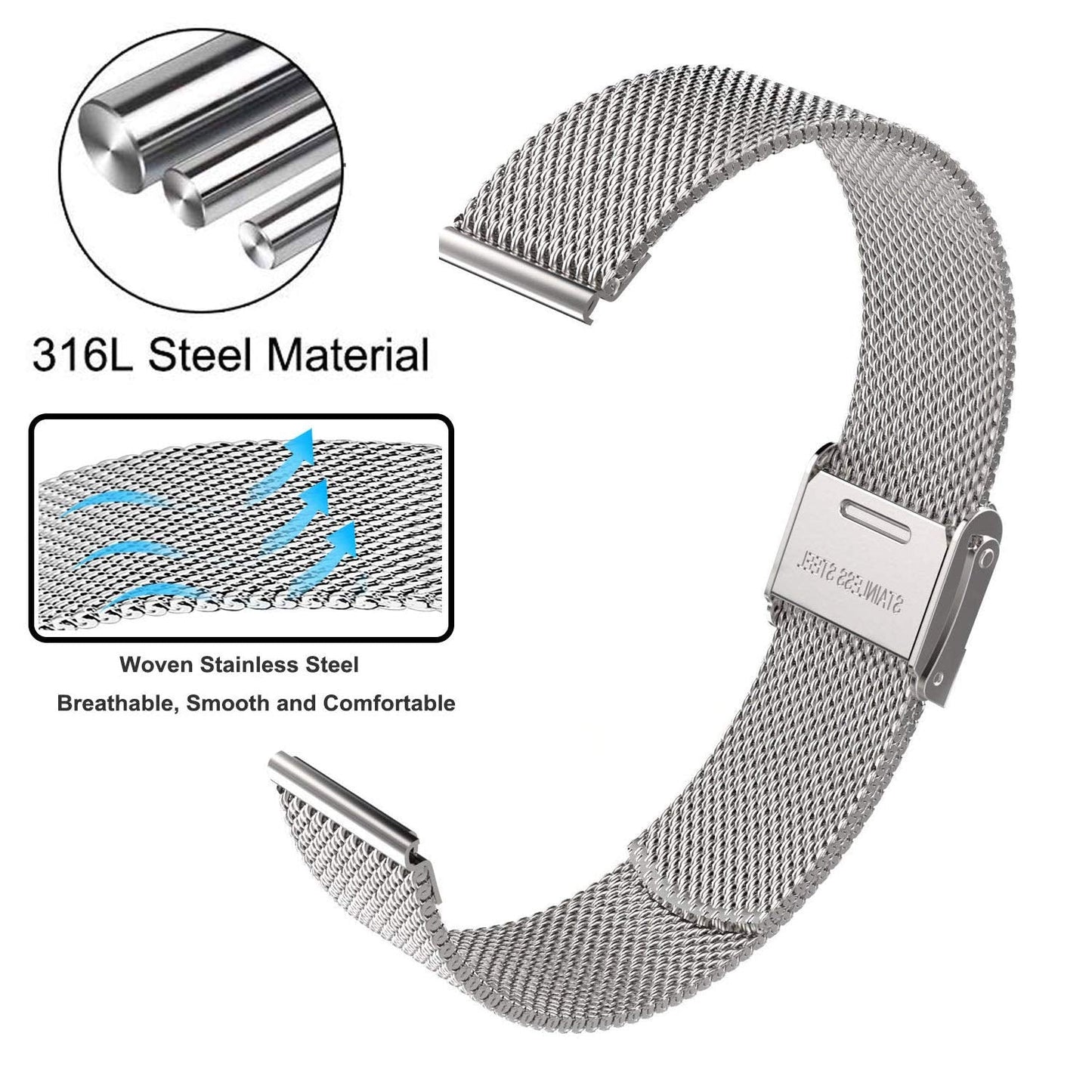ViCRiOR Compatible Watch band with Amazfit Active 2/GTS 4 Mini/GTS 4 / GTS 3/ GTS 2/ GTS 2 Mini/GTS 2e/ GTS Bands, 2 Pack Stainless Steel Mesh Strap for Amazfit Bip/Bip 3 Pro/Bip U Pro Man Women