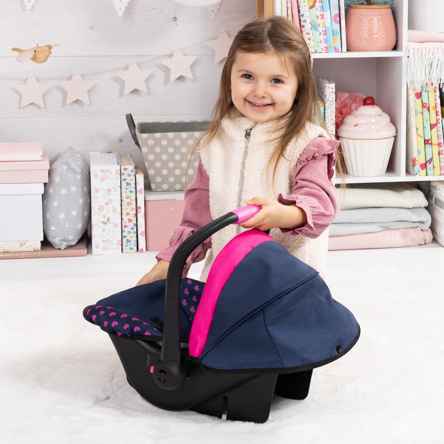 Bayer Baby Doll Car Seat with Canopy – Doll Carseat for 18 Inch Dolls with Seat Belt & Handle