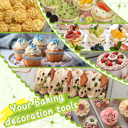NOVANO Dessert Decorating Syringe Set, Frosting Piping Kit Stainless Steels Cake Decorating Kit with 54 Piping Tips & 9 silicone cupcakes, Cupcake Decorating Kit Piping Bags and Tips Set (Yellow)