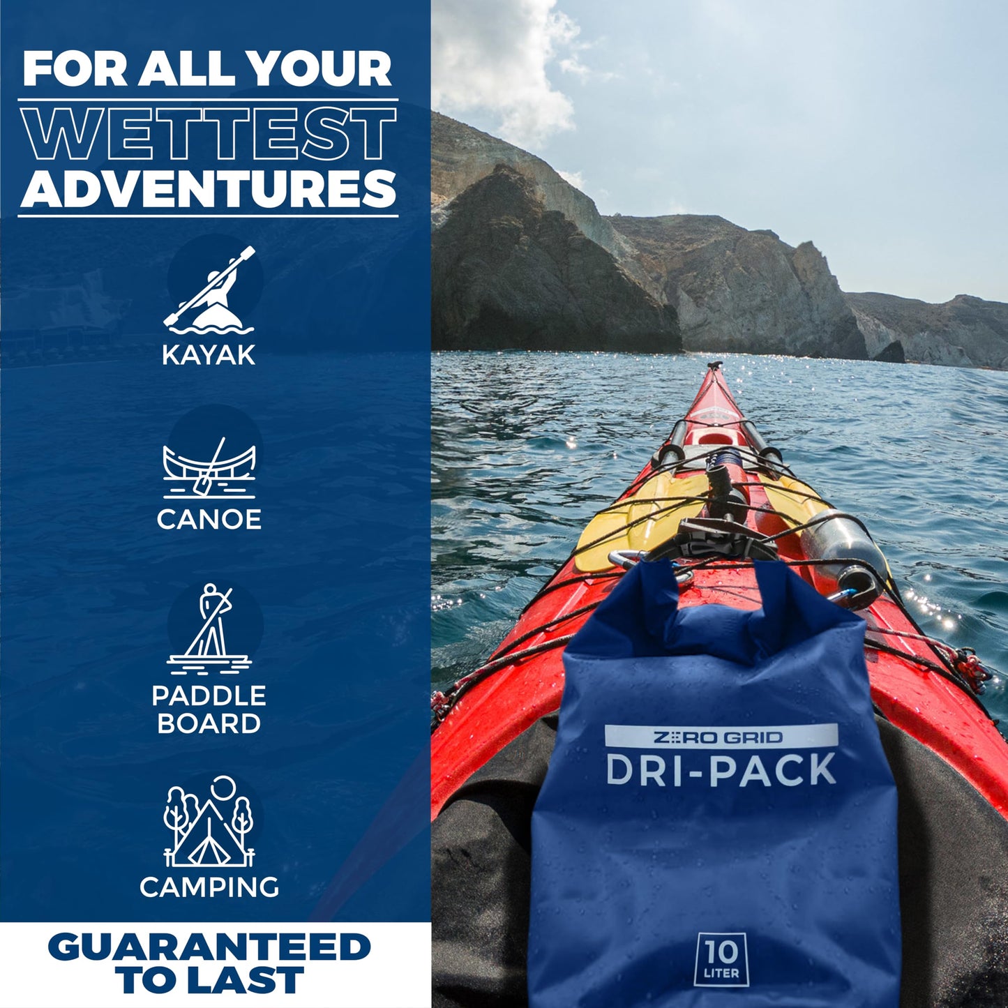 Zero Grid Dry Bag Perfect for Hiking, Camping, Canoeing Multi Sizes Waterproof Keep Goods Dry (10 Liter)