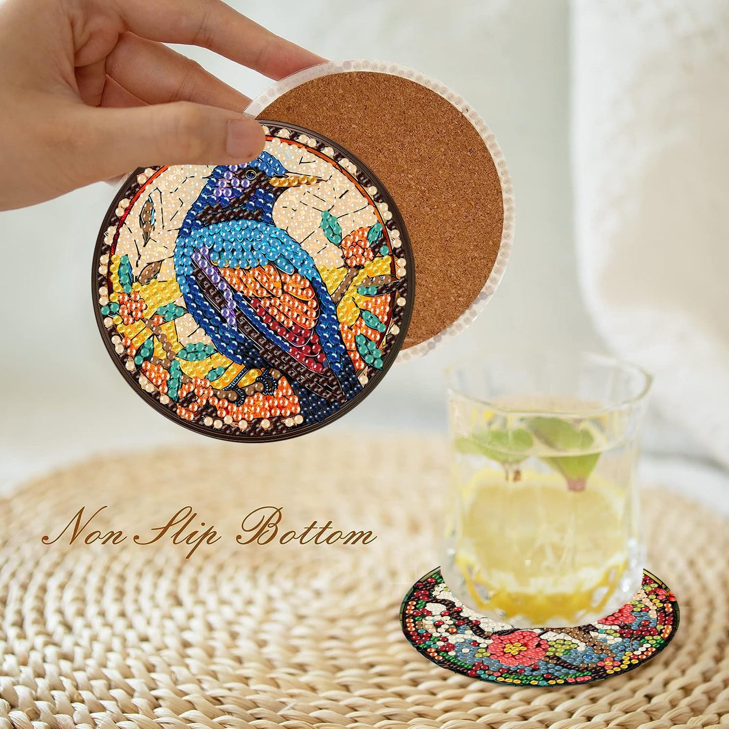 Axquilon Birds Diamond Art Coasters Kit for Adults, 8 Pcs Diamond Painting Coasters Kit with Holder, DIY Non Slip Art Supplies 4x4in
