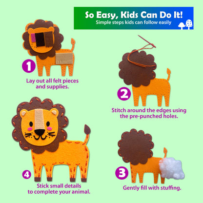 Sii Pikki Sewing Kit for Kids – 9 Easy Projects Cute Safari Animals, Beginner Sewing Kit with Felt & Instructions, Kids Sewing Kit Ages 6-12, Learn to Sew Arts & Crafts for Kids, Gift for Girls Boys