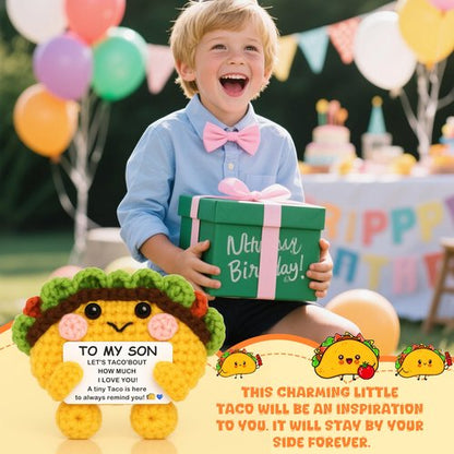 Joycuff Graduation Gifts for Son from Mom Dad, Handmade Positive Crochet Taco, Graduation Birthday Gifts for Son Kids Teens, I Love You Taco Stuff for Him