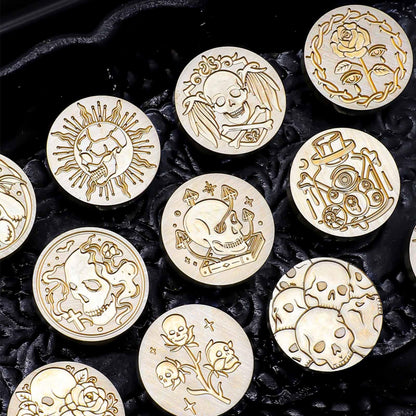 Dark Series Wax Stamp Kit- 22 Pieces Vintage Evil Sealing Wax Stamps with 2 Pieces Handles for Envelope Sealing,Halloween (Skulls, Bats, Witches, Dragons, Roses...)