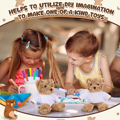 Blueweenly 20 Pcs 5 Set Graduation Make Your Own Stuffed Animal Teddy Bear Kit Including 5 9.84 Inches Velvet Animal with T Shirts and Markers for Graduates DIY Craft Gift(Khaki,Bear)