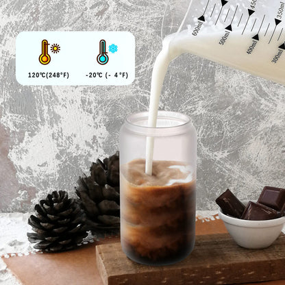 JMScape Sublimation Glass Blanks with Bamboo Lid 4pc Set, 16oz Frosted Glass Cups with Lids and Straws, Beer Can Glass Tumblers, Iced Coffee Soda Drinks Beer Cups