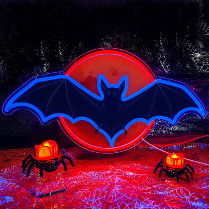 ADKALIV Bat Moon Halloween Window Lights Neon Signs for Indoor Wall Decor, Halloween LED Neon Light Decoration Sign for Party Doors Window (Moon Bat)