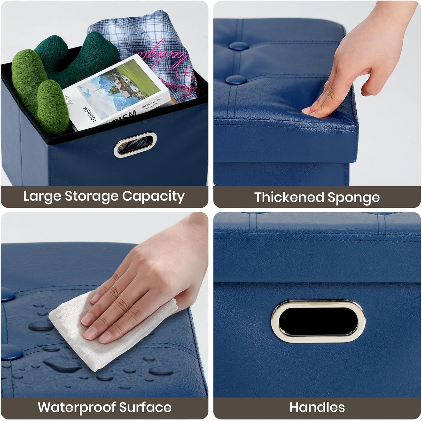 17x13x13in COSYLAND Storage Ottoman Leather Ottoman Rectangle Footrest Footstool Folding Ottoman for Room Dorm Small