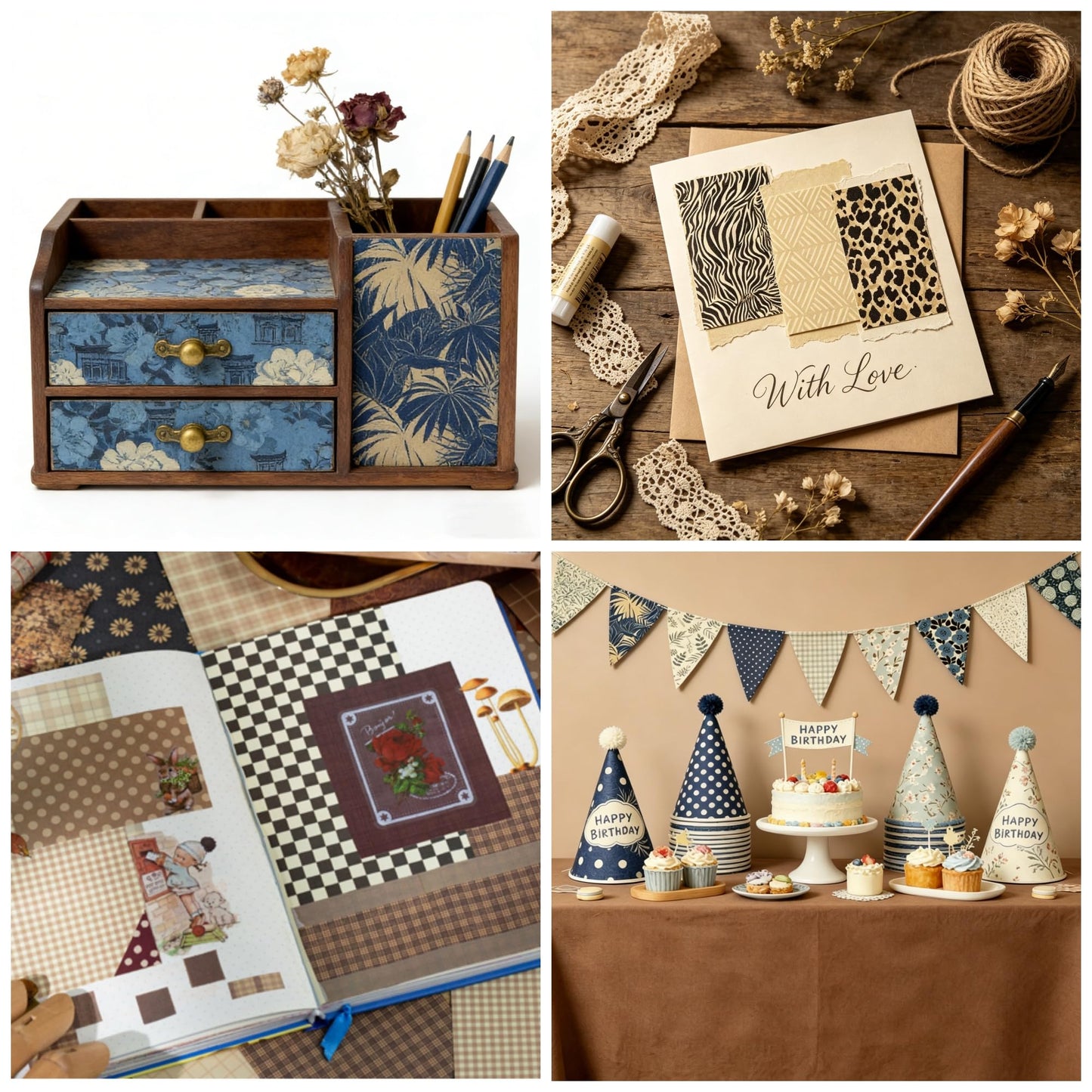 Weeck 360Pcs Flower Vintage Scrapbook Paper Set, Antique Single Side Printed Journaling Scrapbooking Supplies Craft Decoupage Papers Kit for DIY Card Making, Photo Album, Junk Journals Collage