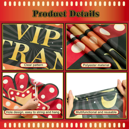 5 Pcs Casino Movie Night Porch Sign Banner with Black Foil Fringe Backdrop Casino Theme Party Decorations VIP Door Entrance Banner Red Carpet Party Decor Movie Theme Theater Birthday Party Supplies