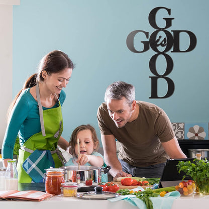 Vivegate God is Good Metal Signs Decor, Black Metal Cross Wall Decor for Religious Kitchen Home Decor