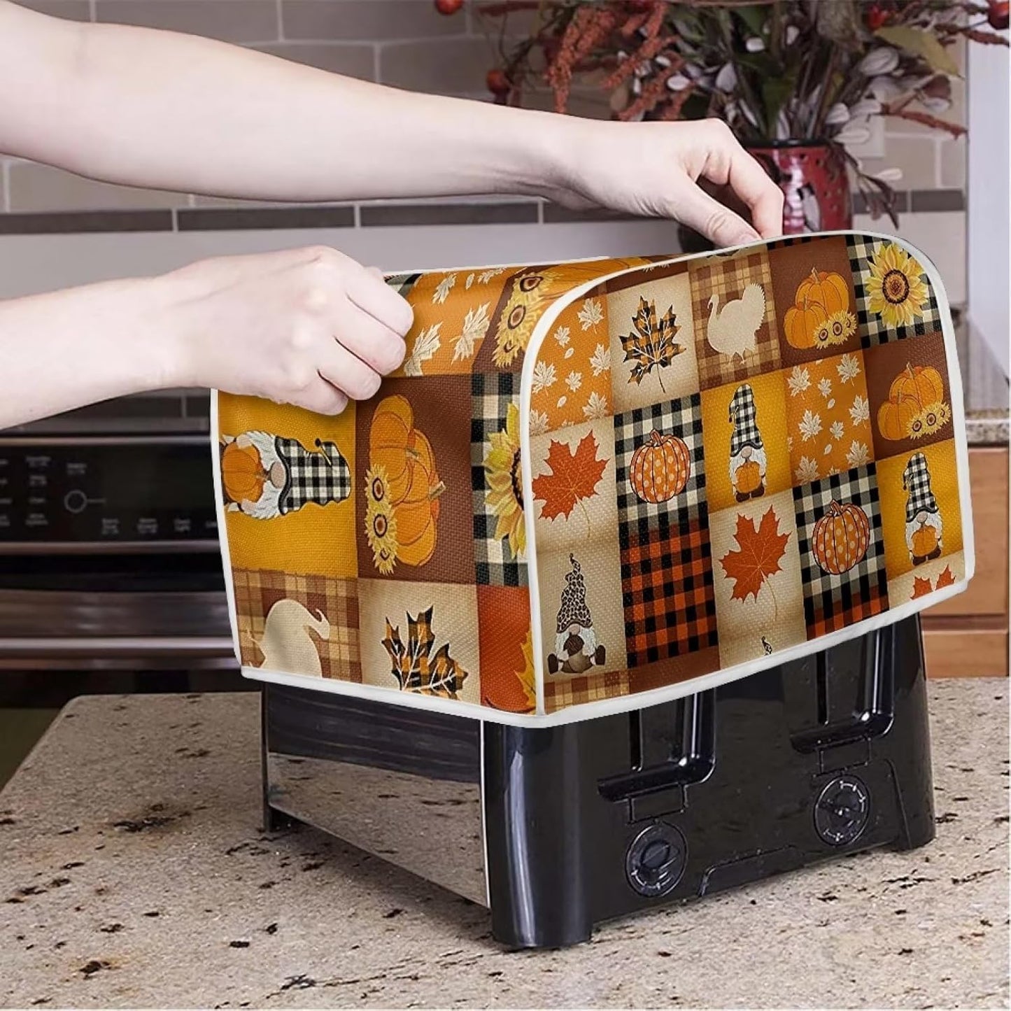 UNICEU Autumn Pumpkins Maple Leaves 4 Slice Toaster Covers, Fall Harvest Kitchen Dust Protector