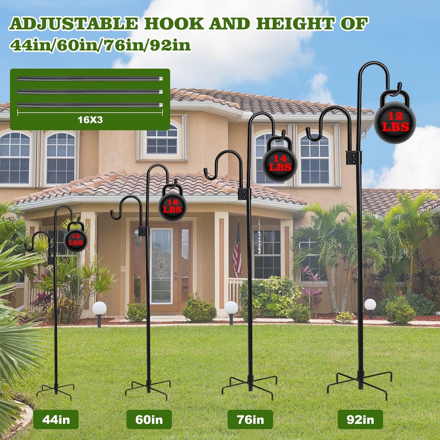 76 Inches Shephard Hooks Outdoor for Lanterns Double Hooks Heavy Duty Shepherd Stand Plant Hanger Yard Hooks for Solar