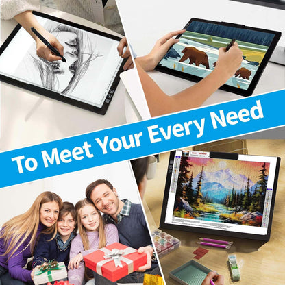 Rechargeable A4 Light Pad with Carry Bag & Stand,Ultra Thin Light Table with Clip,6 Levels of Brightness Light Box for tracing,Diamond Painting.led Light Board for Artists,Drawing,Sketching,Animation
