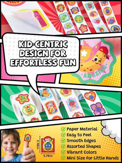 HORIECHALY Scratch and Sniff Reward Stickers for Kids, 4 Rolls 1200 PCS 4 Scent Smelly Stickers Fruit Theme, Positive Reward for Classroom, Teacher, Students