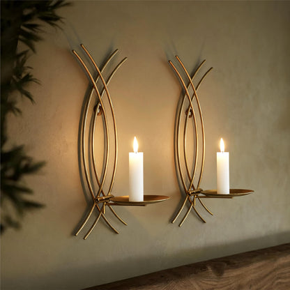 SEICASAYA Wall Sconce Candle Holder Set of 2, Modern Forged Metal Iron Decorative Wall Art for Living Room (Gold)