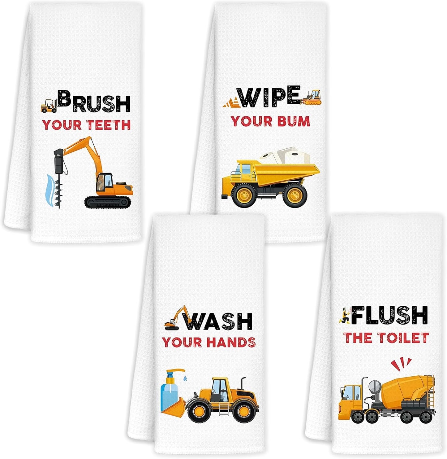 16x24 Sets 4 Kids Construction Decor, Truck Towels for Kids Bath Towels Bathroom Decor of - Wash Your Hands Toddler