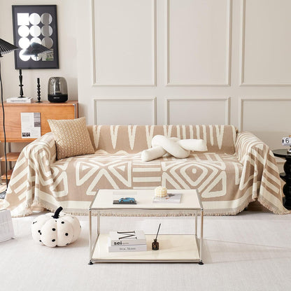 71"x91", 1 VClife Bohemian Aztec Accent Chair Cover Beige White Geometric Tribal Chenille Armchair Slipcover Reversible