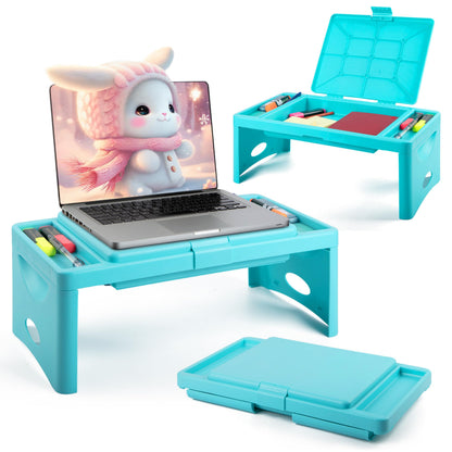 Loddie Doddie Foldable Lap Desk - Teal Blue, 9.75 x 12 in - Portable Desk & Lap Table with Storage Pocket - Table for Bed & Laptop Bed Tray - Car Seat Tray for Kids Travel