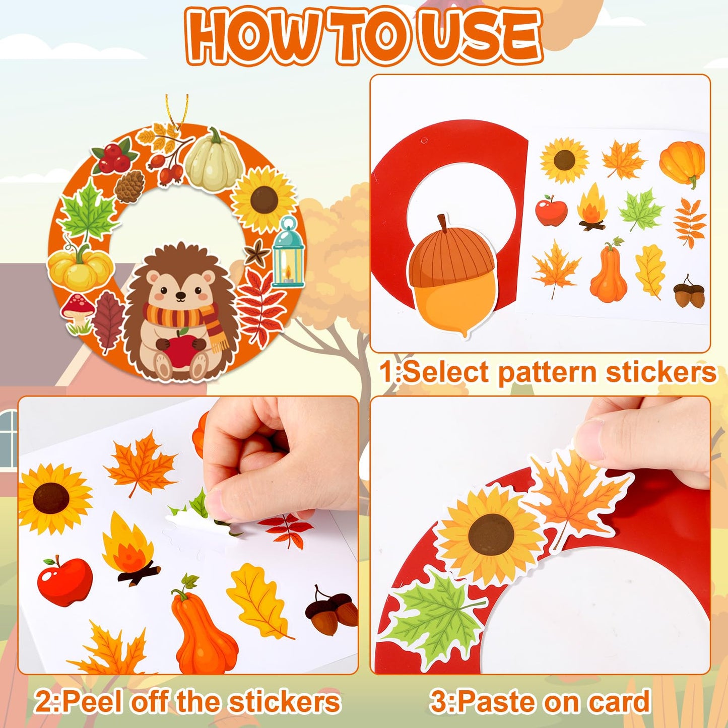 36 Sets Fall Animal Wreath Craft Kits DIY Autumn Scarecrow Pumpkins Paper Wreath Hanging Ornaments Make Your Own Thanksgiving Paper Art Craft with Stickers for School Home Party Decor Activities