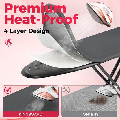 APEXCHASER Ironing Board, Compact Iron Board with Silicon Mat, Foldable Ironing Board with Heat Resistant Cover, 7 Height Adjustable, Space Saver Iron Board,13x43 Black