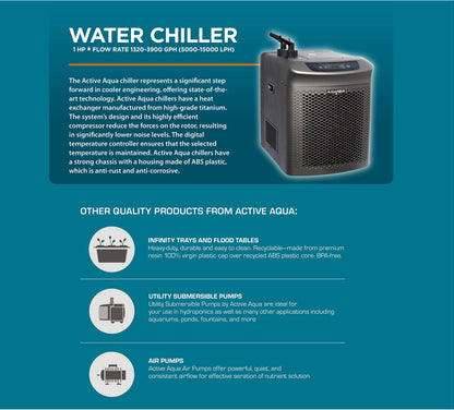 Active Aqua 0.5 HP Water Chiller with Boost | Cold Plunge & Ice Bath Cooler | Rapid Digital Temp Control | Fresh & Salt Water, Hydroponics, Aquariums | 90–172 Gal (1 HP)