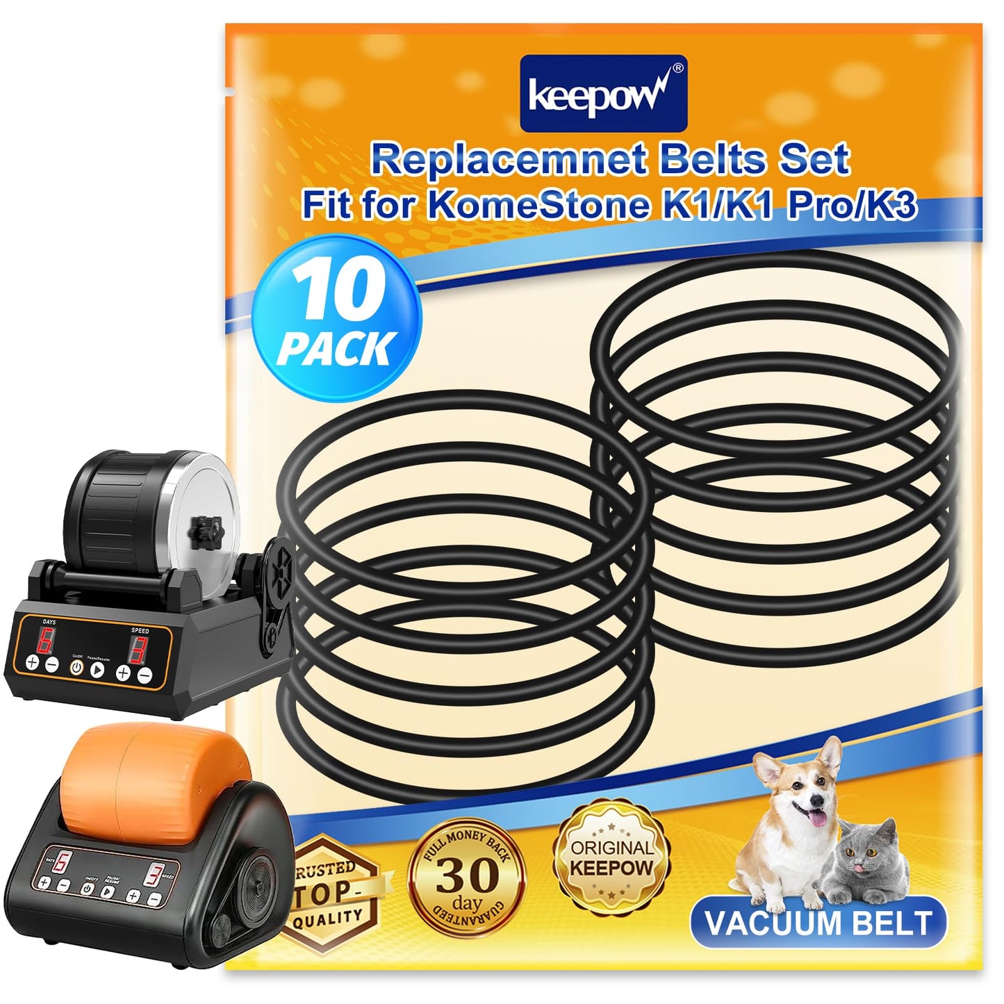 KEEPOW Rock Tumbler Belts Replacement Set Compatible with KomeStone Rock Tumbler K1 & K1 Pro & K3, 10 Pack