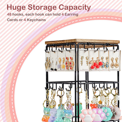 Yoimori 360 Rotating Earring Display Stands for Selling, Earring Rack Display Holder Stand, Jewelry Display for Vendors Selling Earring Cards, Necklaces, Bracelets, Hair Accessories (48 Hooks)