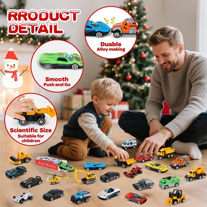 Advent Calendar 2025 for Kids, 24 Days Christmas Countdown Calendar with Die-cast Cars for Toddler Boys, Christmas Advent Calendars Cars Set, Classroom Prizes Xmas Holiday Party Favor Gift for Kids