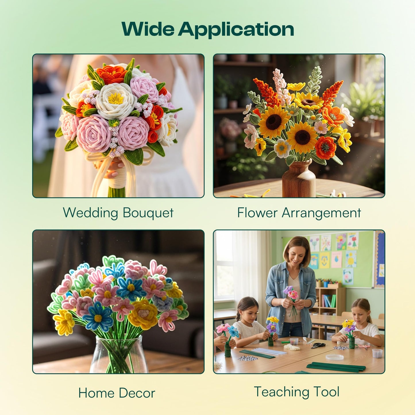 Caydo 134 PCS Pipe Cleaners Flowers Making Tool Kit for Bouquet Making, Floral Arrangement Kit with Floral Wire Stems, Floral Tape, Curved Scissors, Flower Scissors, Needle Nose Pliers, Stamens
