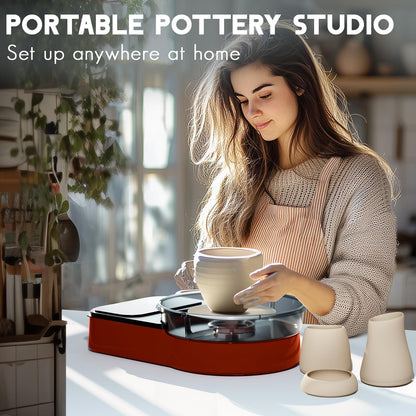 Pottery Wheel for Adults - Complete Pottery Tools Kit for Beginners, 6" Turntable Two-Way Rotation Adjustable Speed, 2.2 lbs. Air Dry Clay, Mini Clay Making Pottery Wheel with Storage Design (Red)