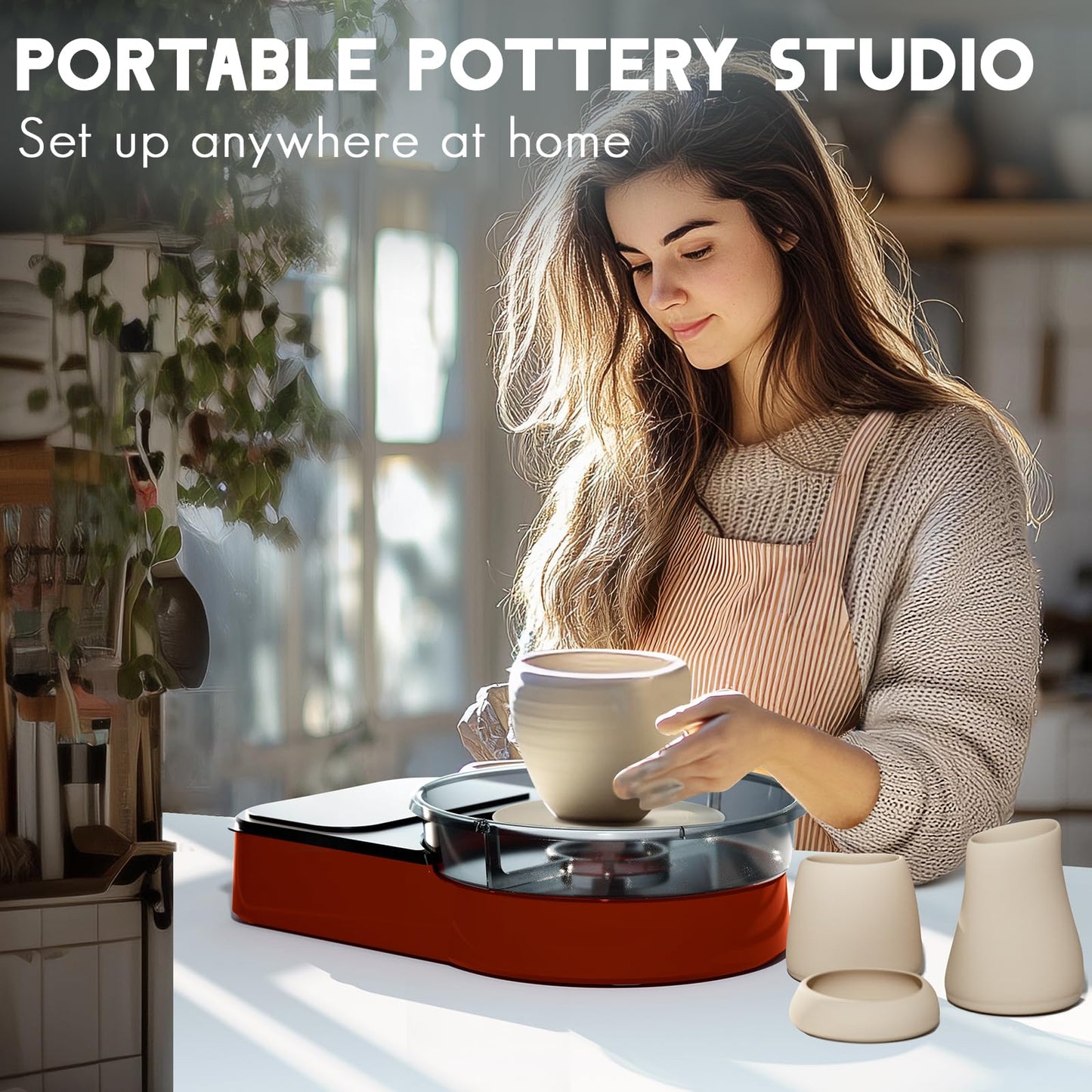 Pottery Wheel for Kids Adults and Beginners - Complete Pottery Set with 6" Turntable with Two-Way Rotation, 2.2lb Clay, Art Supplies Sculpting Tools, Craft Gifts for Teens Adults (Red)