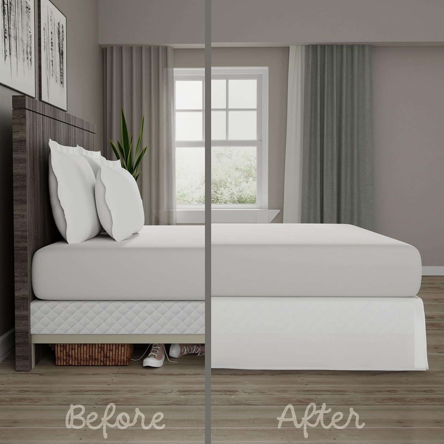 TODAY'S HOME Classic Tailored Microfiber Bed Skirt Dust Ruffle, King, 14" Drop Length, White TOH25014WHIT04