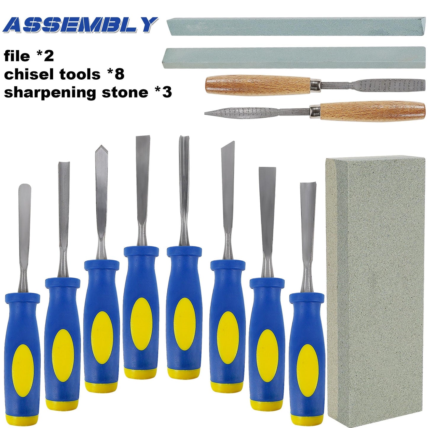Lulu Home 13 PCS Wood Chisel with Canvas Bag, Wood Carving Tool Set Including Steel Beveled Chisel Tools with Rubber Handles, Rasps and Sharpening Stones for Woodworking