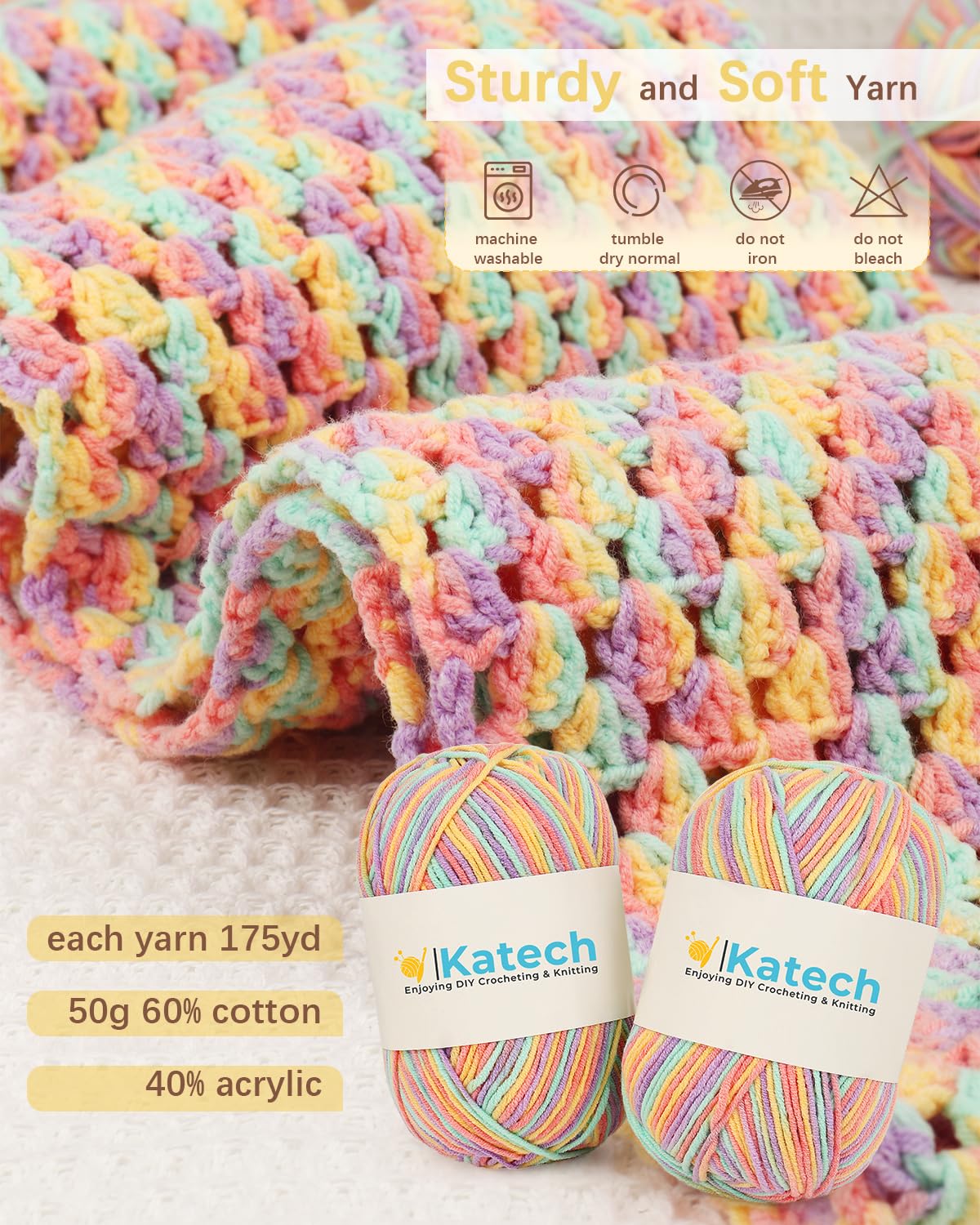 Katech Crochet Kit for Beginners-Crochet Kit for Adults Learn to Crochet Granny Square Scarf Beanie Hat, Complete Set for Crocheting Scarf w/Step-by-Step Instructions 6 Blend Yarn-Macaron