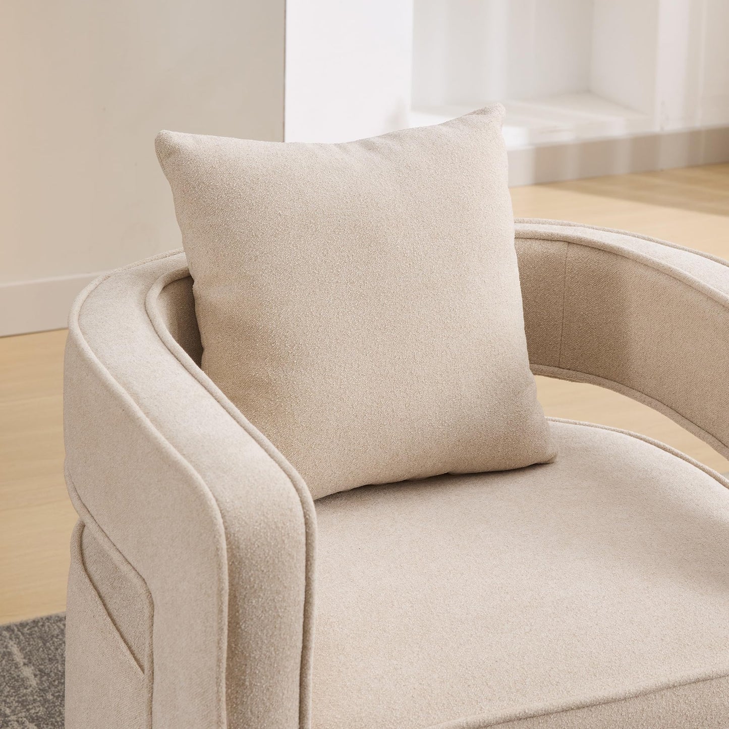 KEIKI Swivel Accent Chair, Comfy Sofa with Open Back, Club Chair Leisure Arm Chair for Lounge for Nursery Bedroom Living Room Hotel Office, Beige