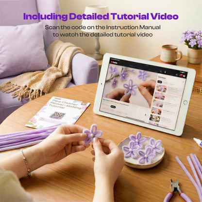 Caydo 700PCS Pipe Cleaner Flower Kit, Purple Craft Chenille Stems Bulk with Floral Wires, Ribbons, Tapes, Stamens, Glue Sticks for Making Pipe Cleaner Bouquets