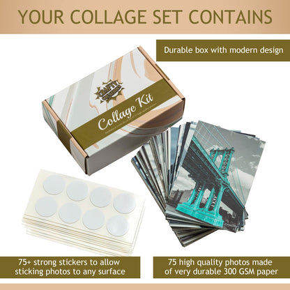 Teal Wall Collage Kit 75pcs of Photos for Bedroom, College Dorm, Boho Aesthetic Decor, Cute Posters Gift for Teen Girls, Modern Interior Decoration