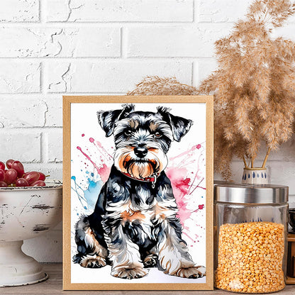 Dog 5D DIY Diamond Painting Kits for Adults, Miniature Schnauzer Round Full Drill Diamond Art Kits, Ink and Wash Animal Paint with Diamonds Crafts for Home Wall Decoration Gifts 12x16inch