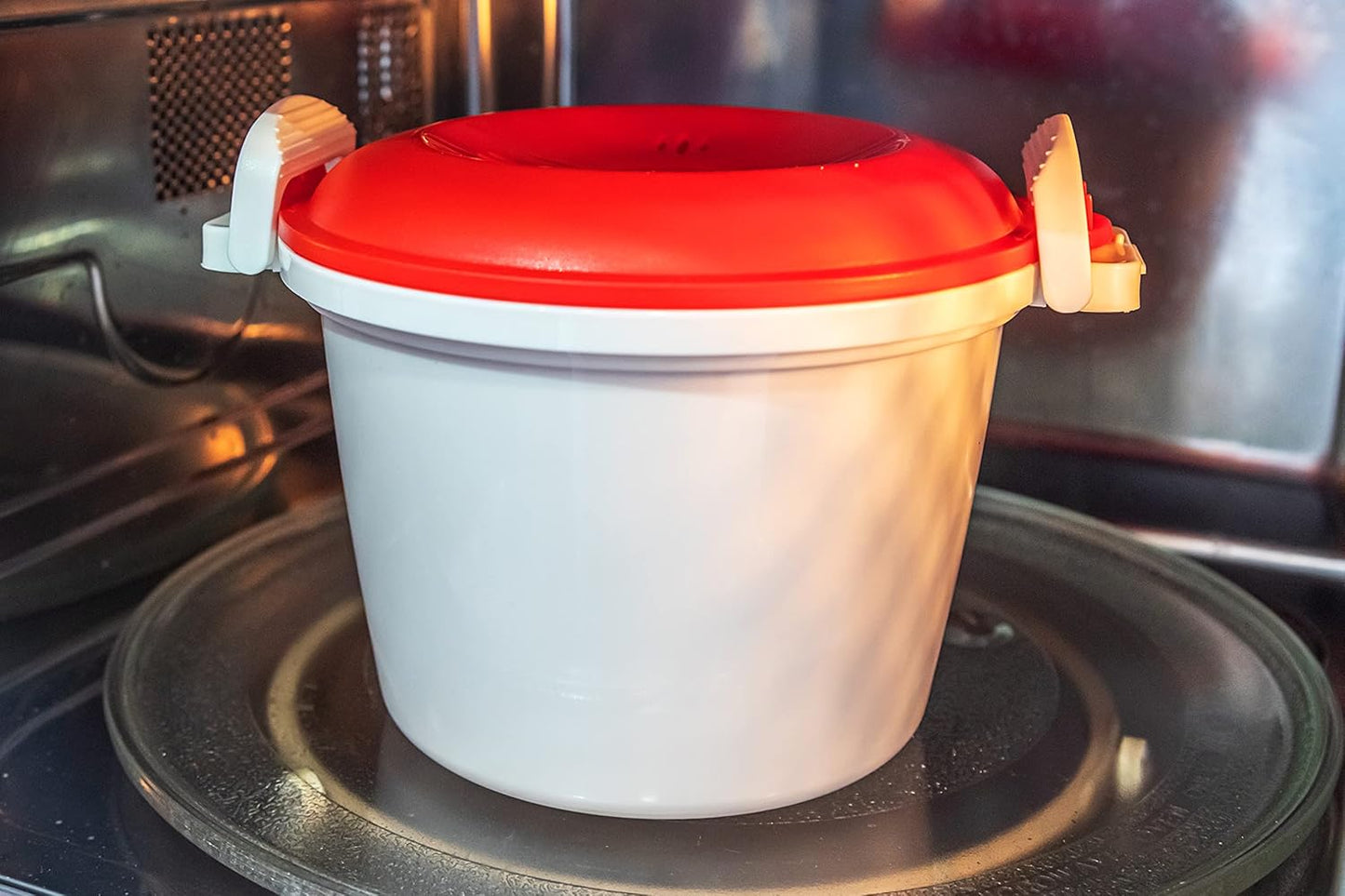 KitchenCraft Rice Cooker, Microwave Steamer, 1.5 Litre, BPA Free Plastic, White/Red