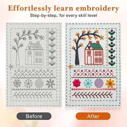 Tofficu Upgraded Embroidery Stitch Book Kit - Beginner Cross Stitch Kit with 6-Ring Binder, 180 Patterns, 24-Color Threads & Tools, All-in-One Embroidery Starter Practice Book for Adults DIY Craft