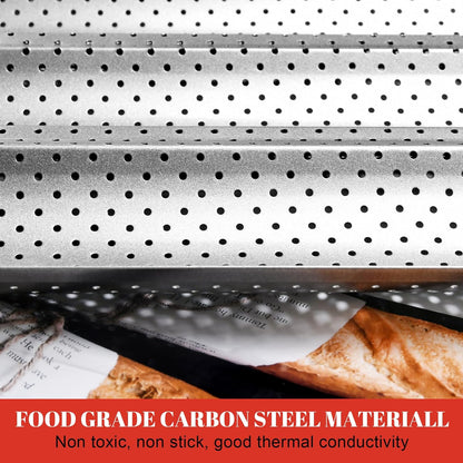 GGC 3-Loaf Baguette Bread Pan, Nonstick Perforated Grade Coating for Baking Crispy Baguettes