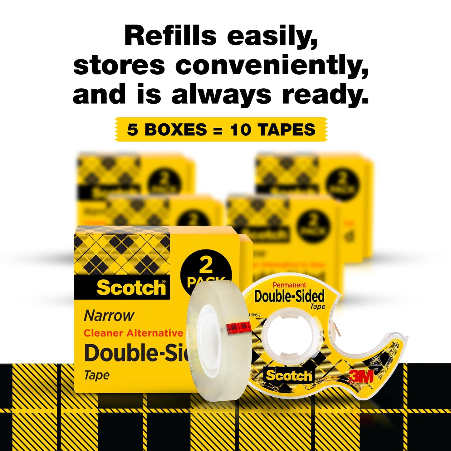 Scotch Double Sided Tape, Permanent Photo-Safe Adhesive, Clear, 1/2 inch x 500 inches per Roll, 10 Rolls (5 Packs of 2) – Scrapbooking, Crafts and Office Supplies