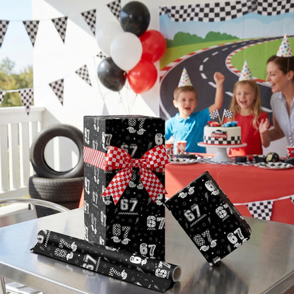 Joviwrap 6 7 Funny Number Wrapping Paper Roll, Black White Graffiti Style Wrapping Paper with Checkered Pattern, Playful Humor Design for 6 7 Fans Teens Birthday Party Supplies, 17 In x 16.4 Ft