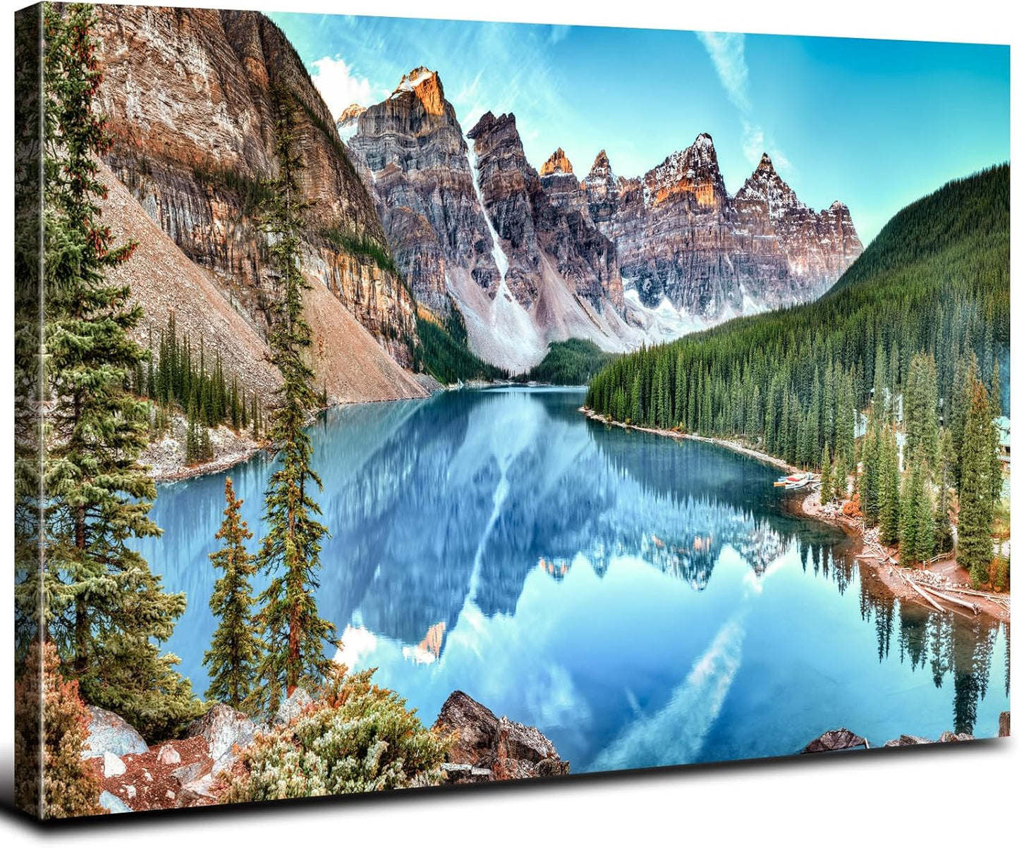 Colorado Wall Art, Banff Mountain Moraine Lake National Park Photo Canvas Prints, 12x16” Framed Pictures