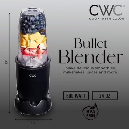 COOK WITH COLOR Personal Power Blender 600W, 24oz Capacity, BPA-Free Jar, Ice-Crushing Blades for Smoothies & More,