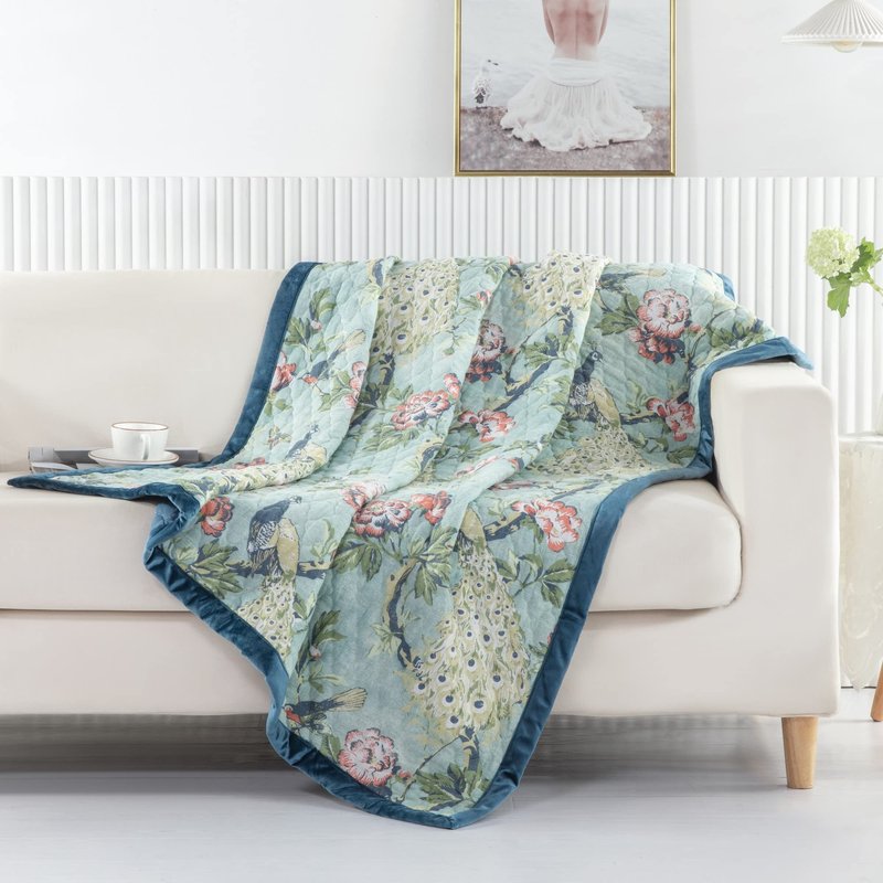 Greenland Home Pavona Enchanted Garden Quilted Throw, 50x60-inch, Jade