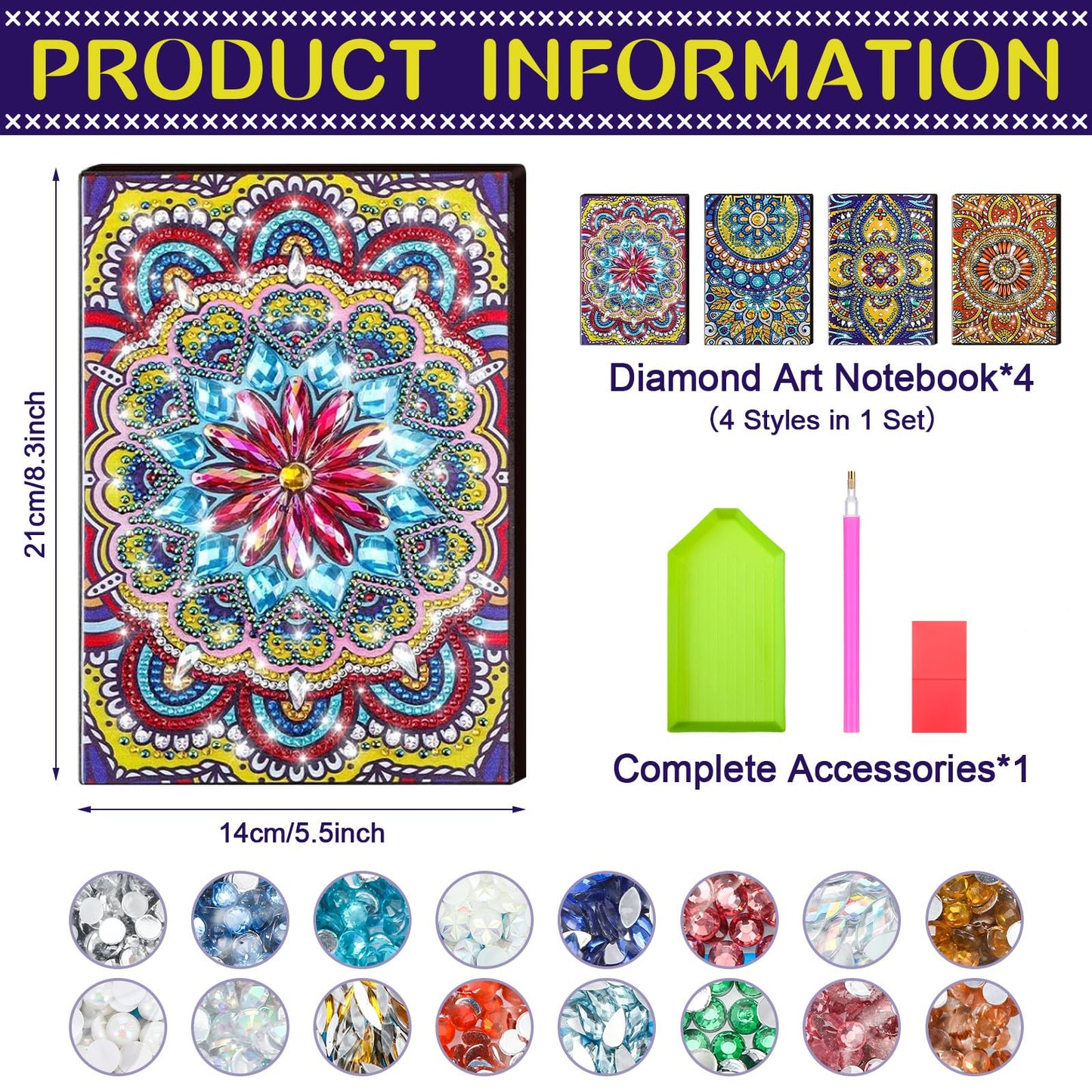 Ctosree Diamond Art Kits for Adults Teens 4 Pcs Diamond Painting Journals Notebooks 5d DIY Creative Journal Gem Dots Art Crafts for Women Men Friends Graduation Birthday Relax Hobby Gift with Tools