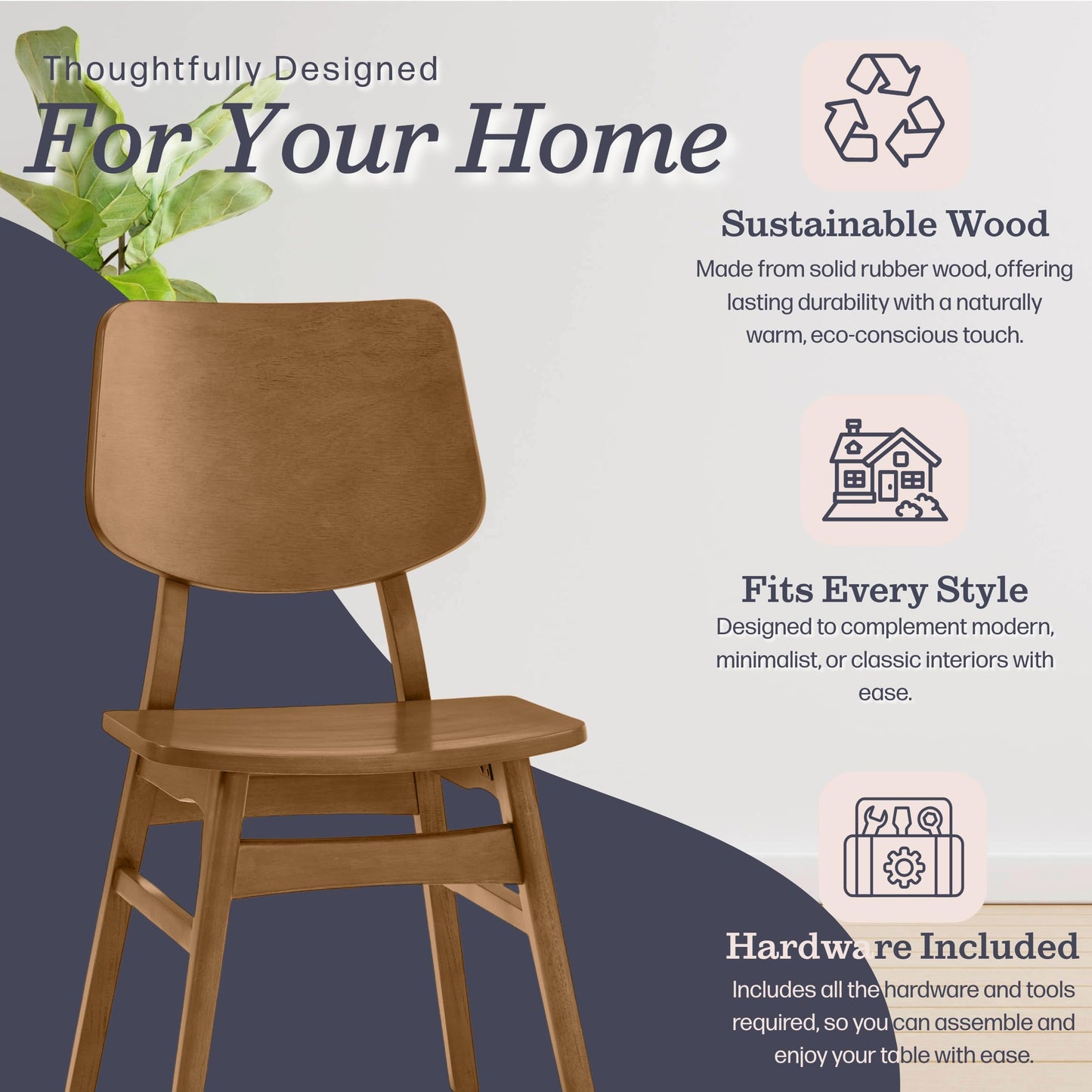 Alaterre Furniture Calais Mid Century Modern Dining Chairs Set of 4 - Solid Wood Chair Set with Armless Design - Mid Century Modern Furniture for Dining Room and Kitchen (Pecan Finish)